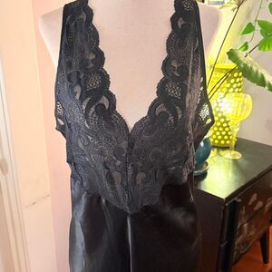 Victoria's Secret vintage gold tag black satin and lace lingerie dress Size L